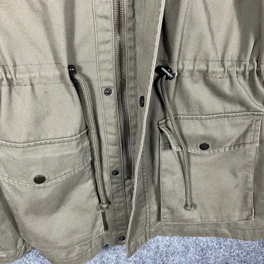 Guess Field Jacket Mens Small Olive Green Military Utility Packable Hood Cotton